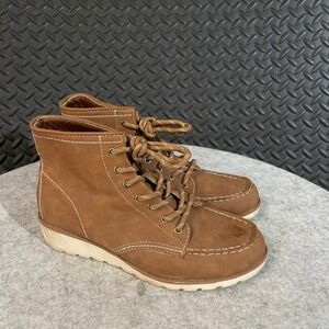 St. John's Bay Brown Lace Up Ankle Boots Women's Size 6 Memory Foam‎ Comfort